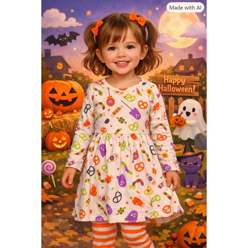 3T Cat & Jack Halloween Candy Print Long Sleeve Dress  Recycled Poly Blend NWT